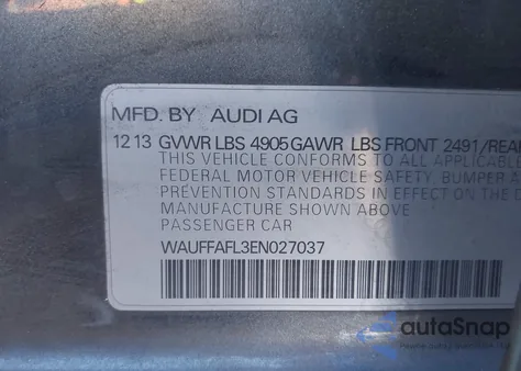 2014 Audi A4 2.0T Premium from USA, damaged, VIN WAUFFAFL3EN027037